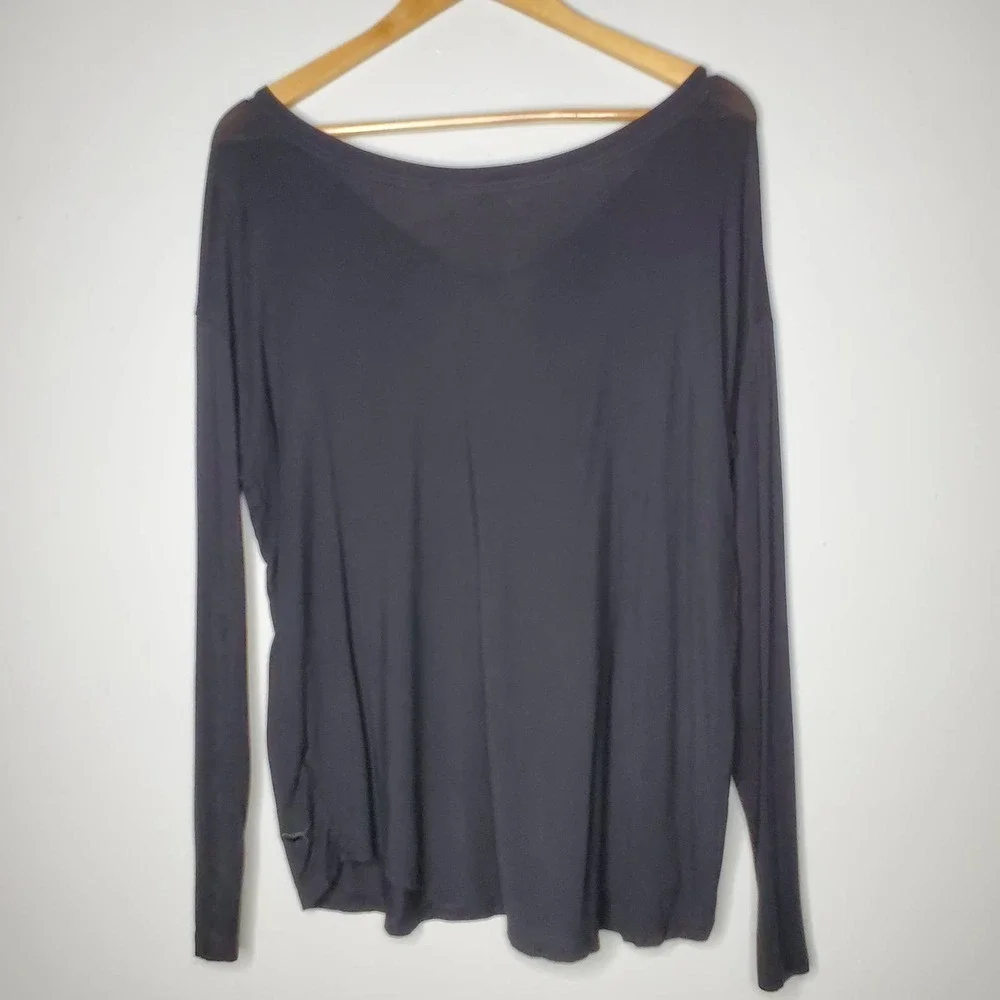PINK Super Soft Tie Front Long Sleeve Tee Black S